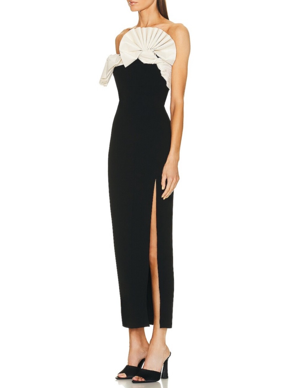 Rachel Gilbert Lavina Black Dress with White Pleated Accent - Picture 3 of 11
